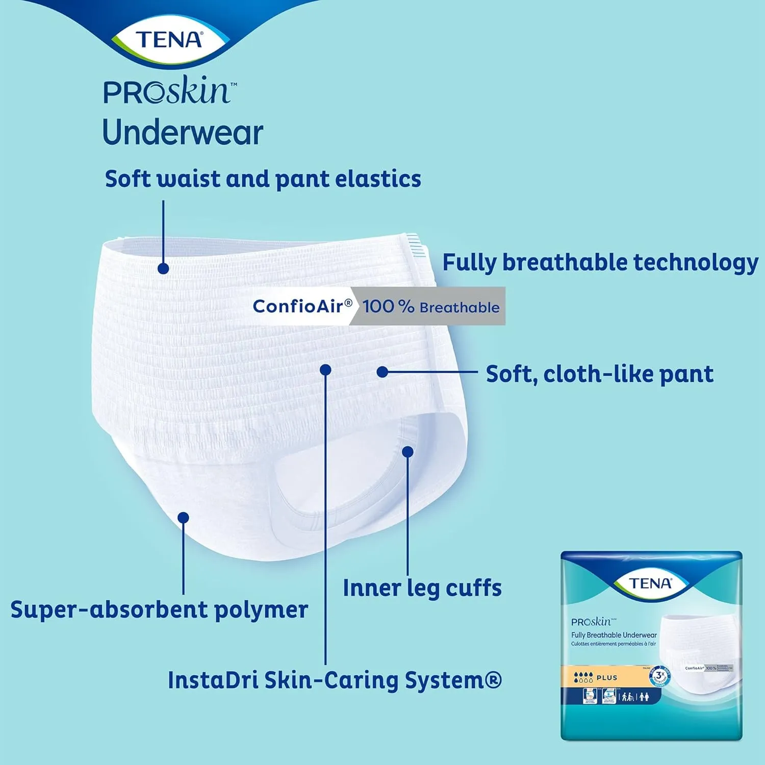 TENA ProSkin Plus Disposable Underwear Pull On with Tear Away Seams Medium, 72632, 80 Ct