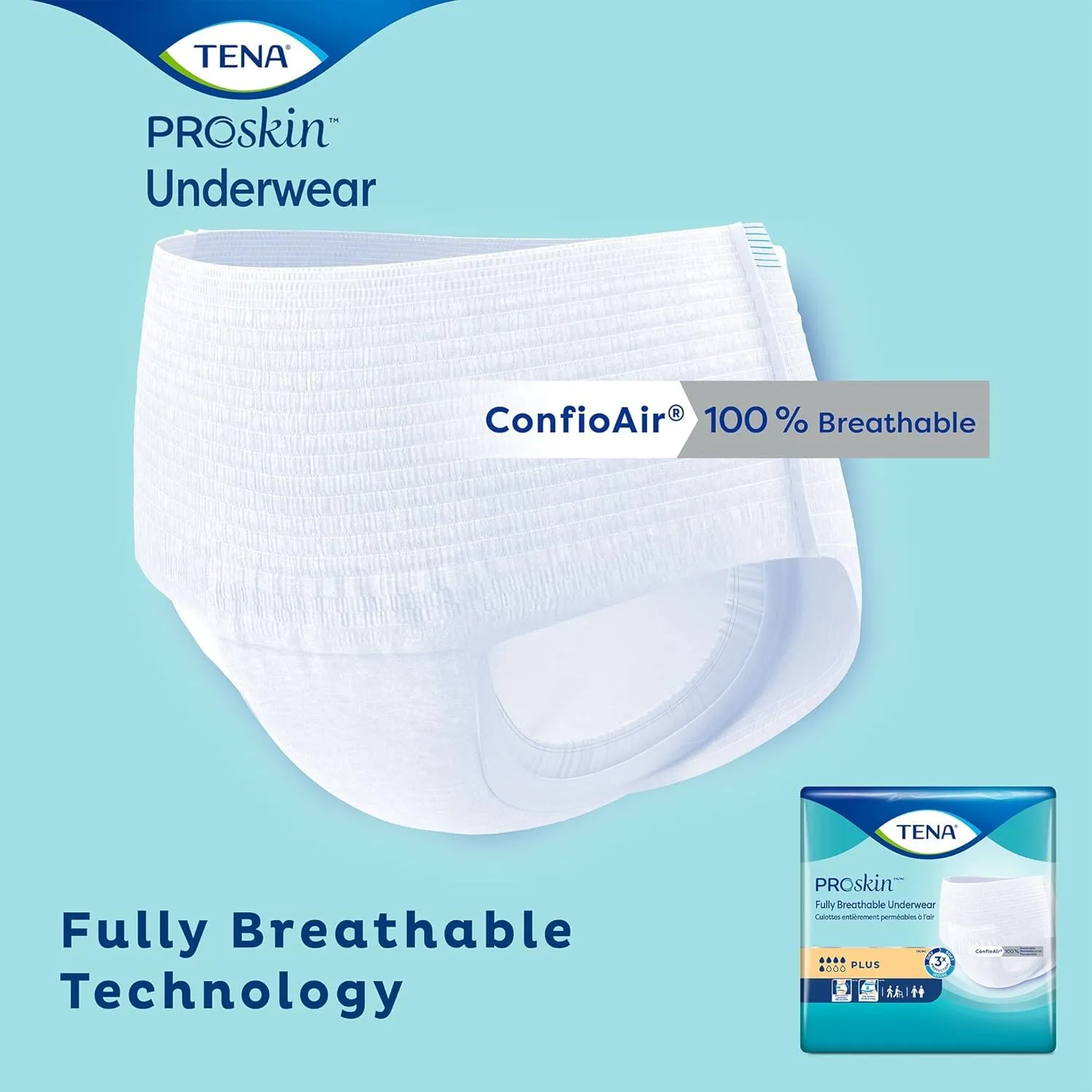 TENA ProSkin Plus Disposable Underwear Pull On with Tear Away Seams Medium, 72632, 80 Ct