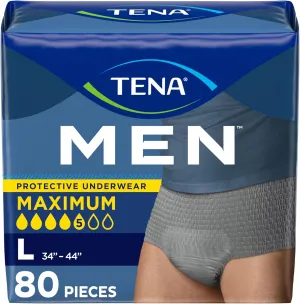 TENA Protective Adult Incontinence Underwear for Men, Maximum, Large, Grey, Disposable, 80 Count (New Sizing)