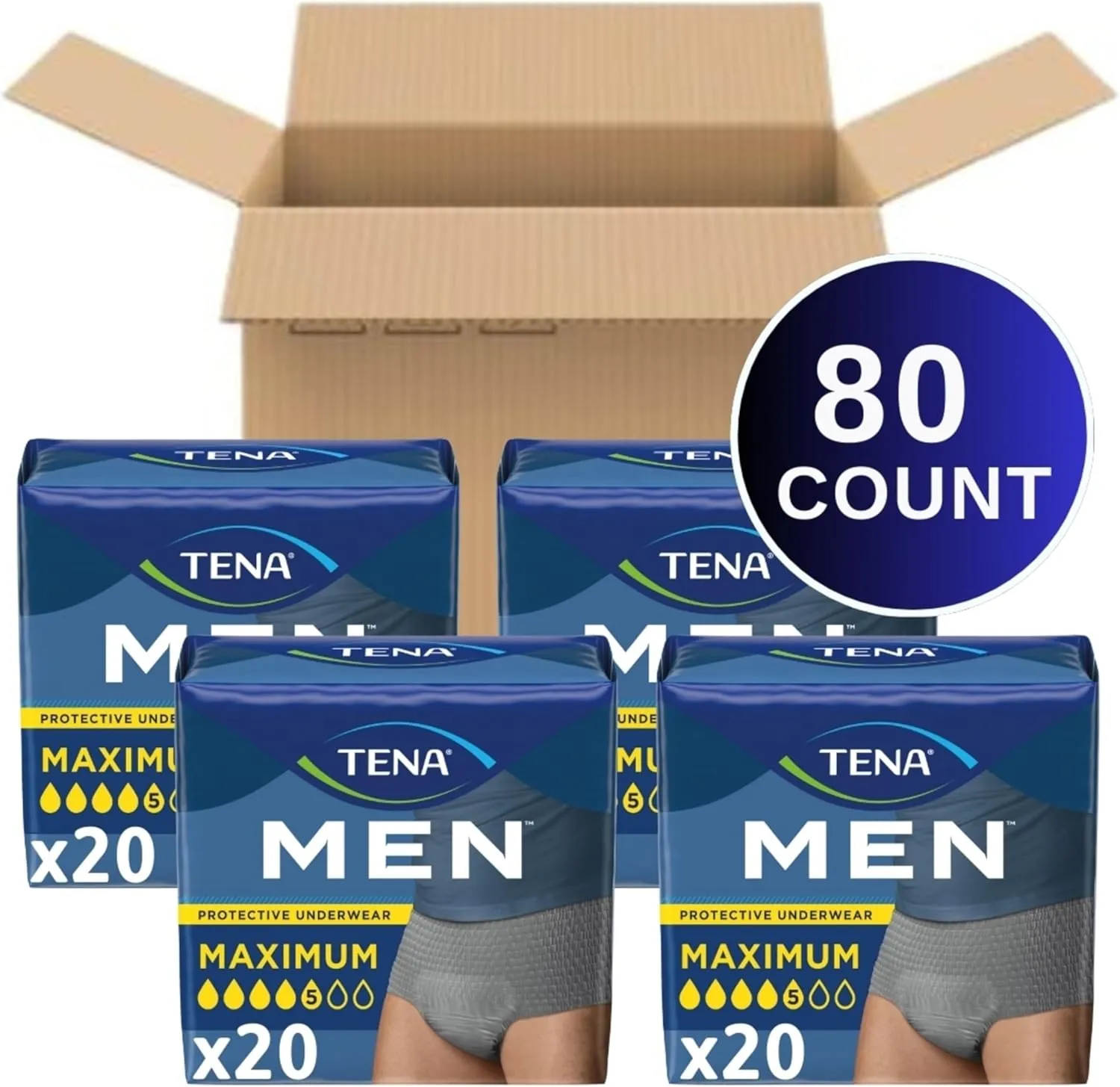 TENA Protective Adult Incontinence Underwear for Men, Maximum, Large, Grey, Disposable, 80 Count (New Sizing)