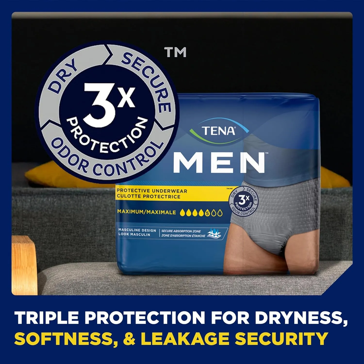 TENA Protective Adult Incontinence Underwear for Men, Maximum, Large, Grey, Disposable, 80 Count (New Sizing)