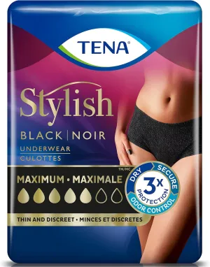 Tena Women Underwear Stylish Black XL Maximum 14 Ct.