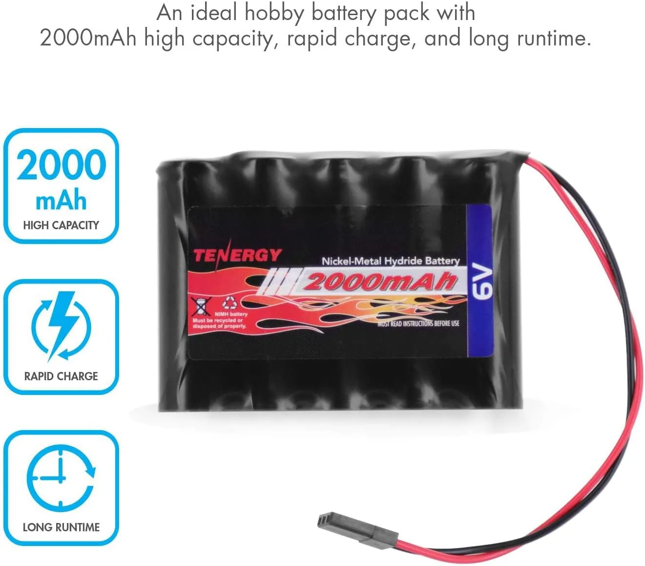 Tenergy 2 Pack NiMH Receiver RX Battery with Hitec Connectors 6V 2000mAh High Capacity Rechargeable Battery Pack for RC Airplanes/RC Aircrafts and More