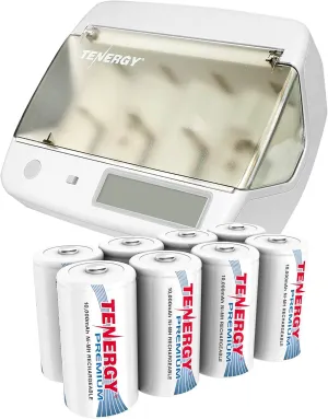 Tenergy 8 Pack Premium Rechargeable Batteries D Size and Universal, 10,000mAh NiMH D Battery, Rechargeable High Capacity D Size Battery, with TN299 Smart, Ideal High Power Devices