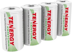 Tenergy Centura 1.2V NiMH Rechargeable D Battery, 8000mAh Low Self Discharge D Cell Batteries, Pre-Charged D Size Battery, 4 Pack, UL Certified