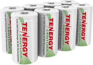 Tenergy Centura NiMH Rechargeable C Batteries, 4000mAh C Battery, Low Self Discharge C Cell Battery, Pre-Charged C Size Battery, 8 Pack