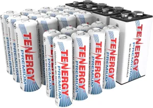 Tenergy Premium High Capacity NiMH Rechargeable Battery Combo, Includes 12xAA 8xAAA 4x9V Rechargeable Batteries, 24 Pack