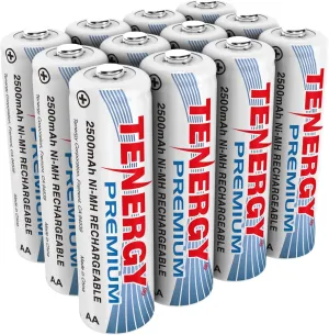 Tenergy Premium Rechargeable AA Batteries, High Capacity 2500mAh NiMH AA Battery, AA Cell Battery, 12 Pack