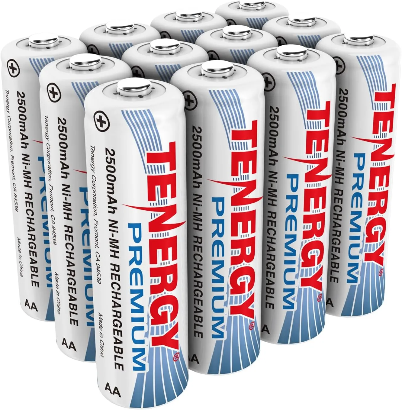 Tenergy Premium Rechargeable AA Batteries, High Capacity 2500mAh NiMH AA Battery, AA Cell Battery, 12 Pack