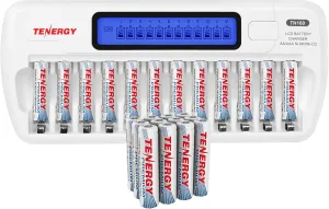 Tenergy TN160 12-Bay AA/AAA NiMH/NiCD LCD Charger and 24 Pack AAA Premium NiMH Rechargeable Batteries