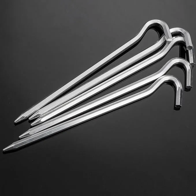 Tent Pegs - Aluminium Tent Stakes Pegs with Hook - 7’’ Hexagon Rod Stakes Nail Spike Garden Stakes Camping Pegs for Pitching Camping Tent, Canopies