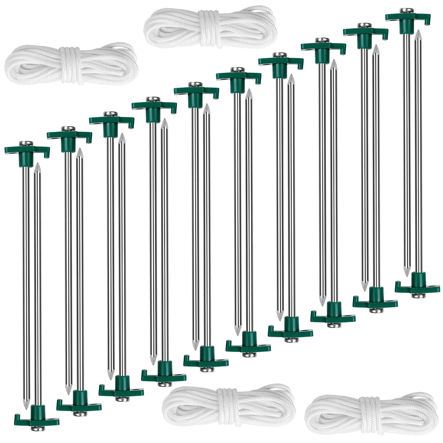 Tent Pegs Ropes Set 20Pcs 9.8in Heavy Duty Tent Stakes Nails Spike with 4x 9.8ft Nylon Ropes Tent Pop Up Canopy Stakes