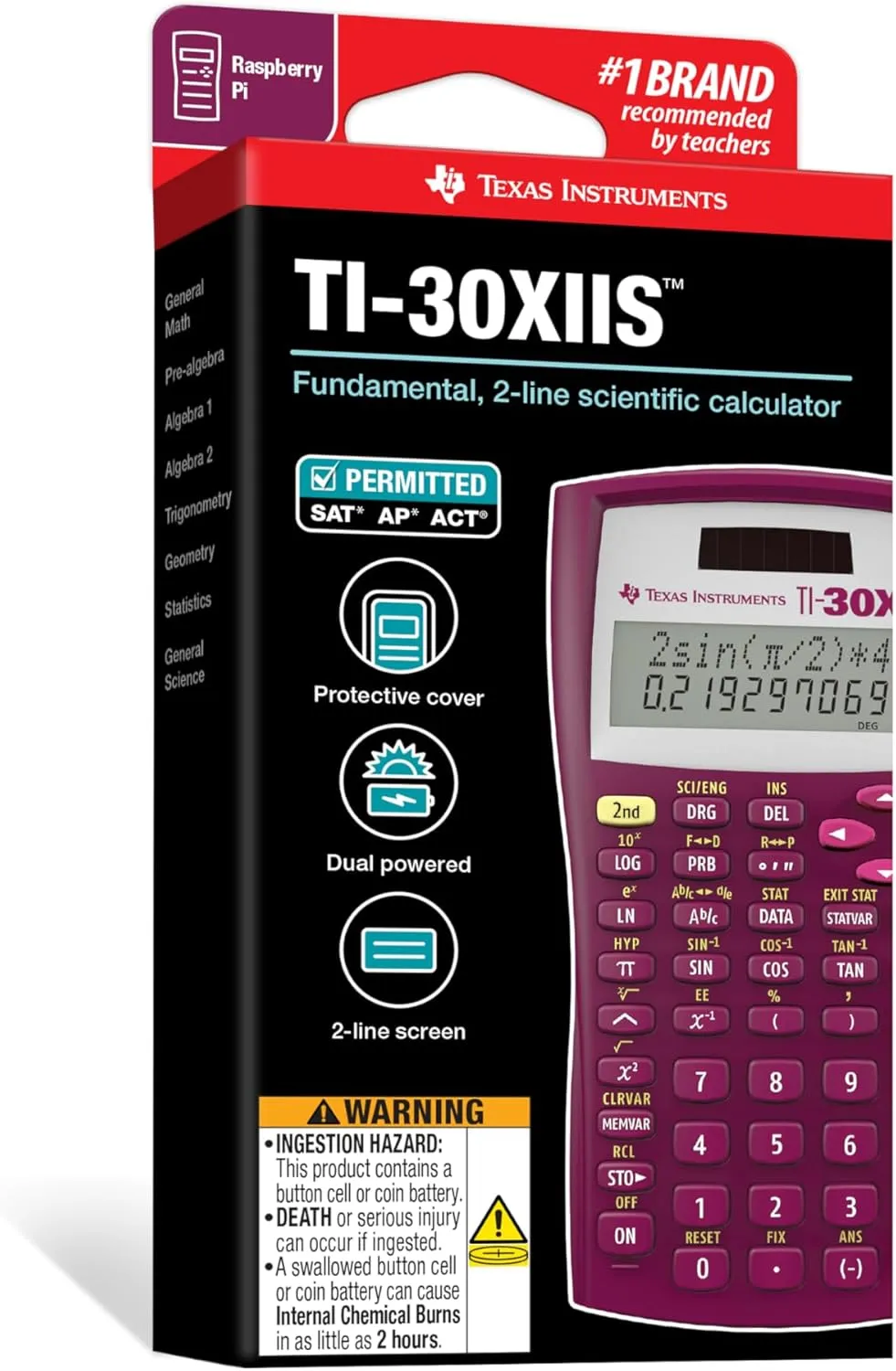 Texas Instruments TI-30XIIS Scientific Calculator, Raspberry Small