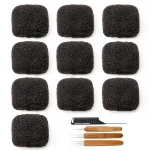 Tight Afro Kinky Bulk 100 ％ Human Hair for Draedlock Extensions, Repair Locs, Twists and Braids 10 Bundles/Package (8 Inch, 1B - Natural Black)