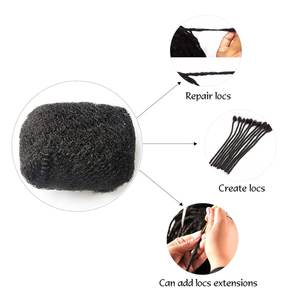 Tight Afro Kinky Bulk 100 ％ Human Hair for Draedlock Extensions, Repair Locs, Twists and Braids 10 Bundles/Package (8 Inch, 1B - Natural Black)