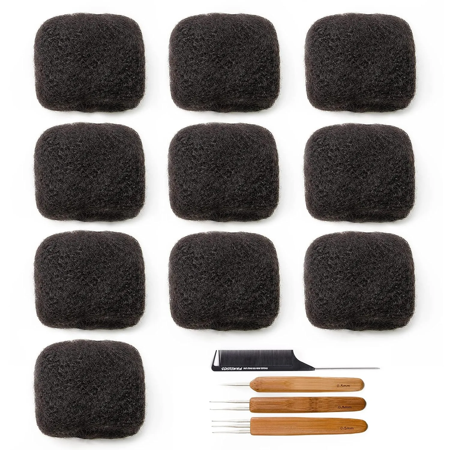 Tight Afro Kinky Bulk 100 ％ Human Hair for Draedlock Extensions, Repair Locs, Twists and Braids 10 Bundles/Package (8 Inch, 1B - Natural Black)