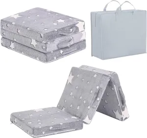 Tiita Trifold Floor Mattress for Kids, Glow in The Dark Baby Kids Futon with Removable Cover, High Density Foam Toddler Nap Mat, Medium,65x24inch,Star