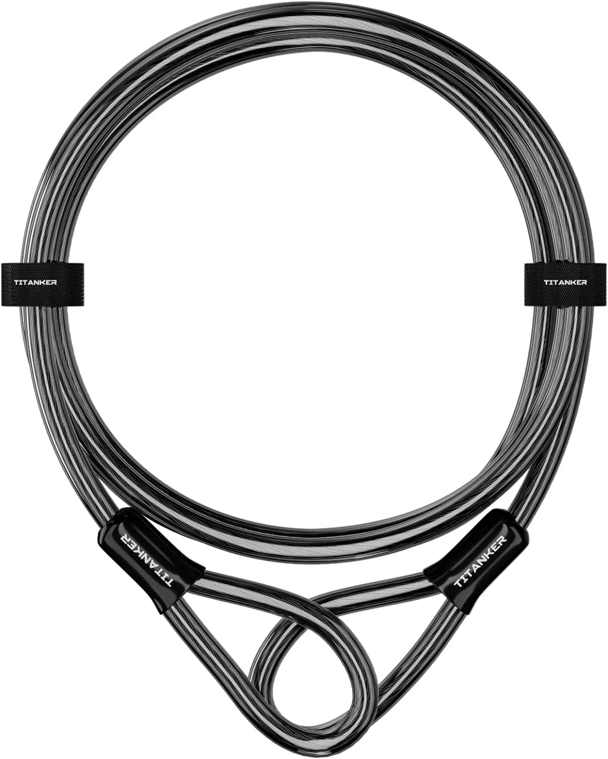Titanker Bike Lock Cable,12mm Thick Security Cable with Loops Heavy Duty Steel Cable Vinyl Coated Bike Cable Lock Security Chain (4ft, 7ft, 15ft, 30ft)