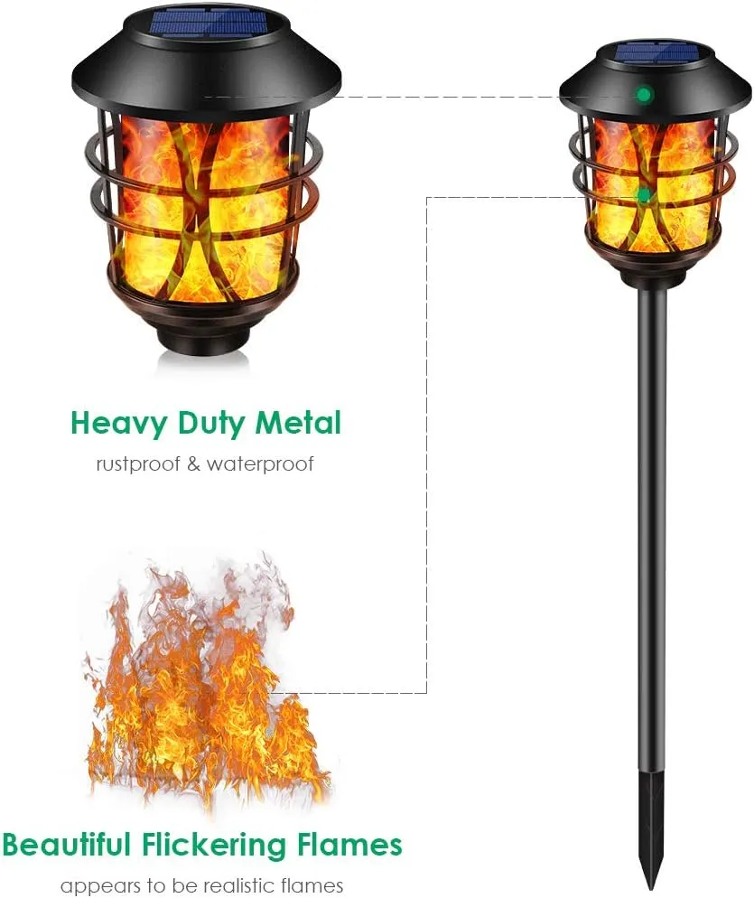 TomCare Solar Metal Flickering Flame Torches Waterproof Outdoor Heavy Duty Solar Pathway & Landscape Lights - Dusk to Dawn Auto On/Off, 4 Pack