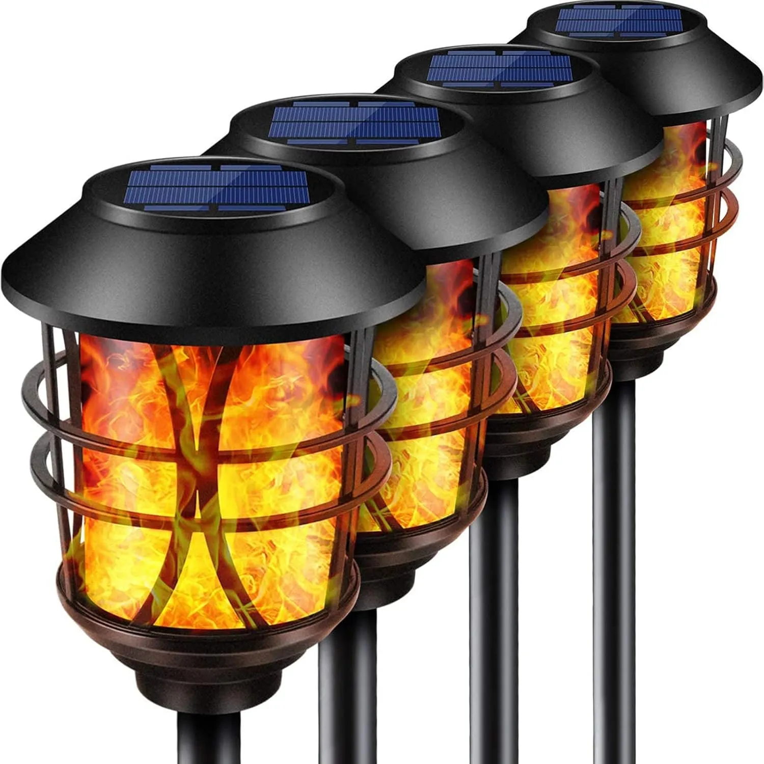 TomCare Solar Metal Flickering Flame Torches Waterproof Outdoor Heavy Duty Solar Pathway & Landscape Lights - Dusk to Dawn Auto On/Off, 4 Pack