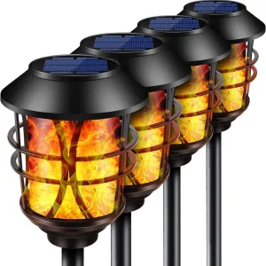 TomCare Solar Metal Flickering Flame Torches Waterproof Outdoor Heavy Duty Solar Pathway & Landscape Lights - Dusk to Dawn Auto On/Off, 4 Pack