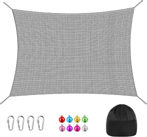 TOPNEW Double Layers Climbing Cargo Net - 9.9FT x 9.9FT Heavy Duty Playground Safety Net for Kids Backyard, Tree Fort & Jungle Gyms | Treehouse Accessories with Storage Bag & Carabiners (Black)