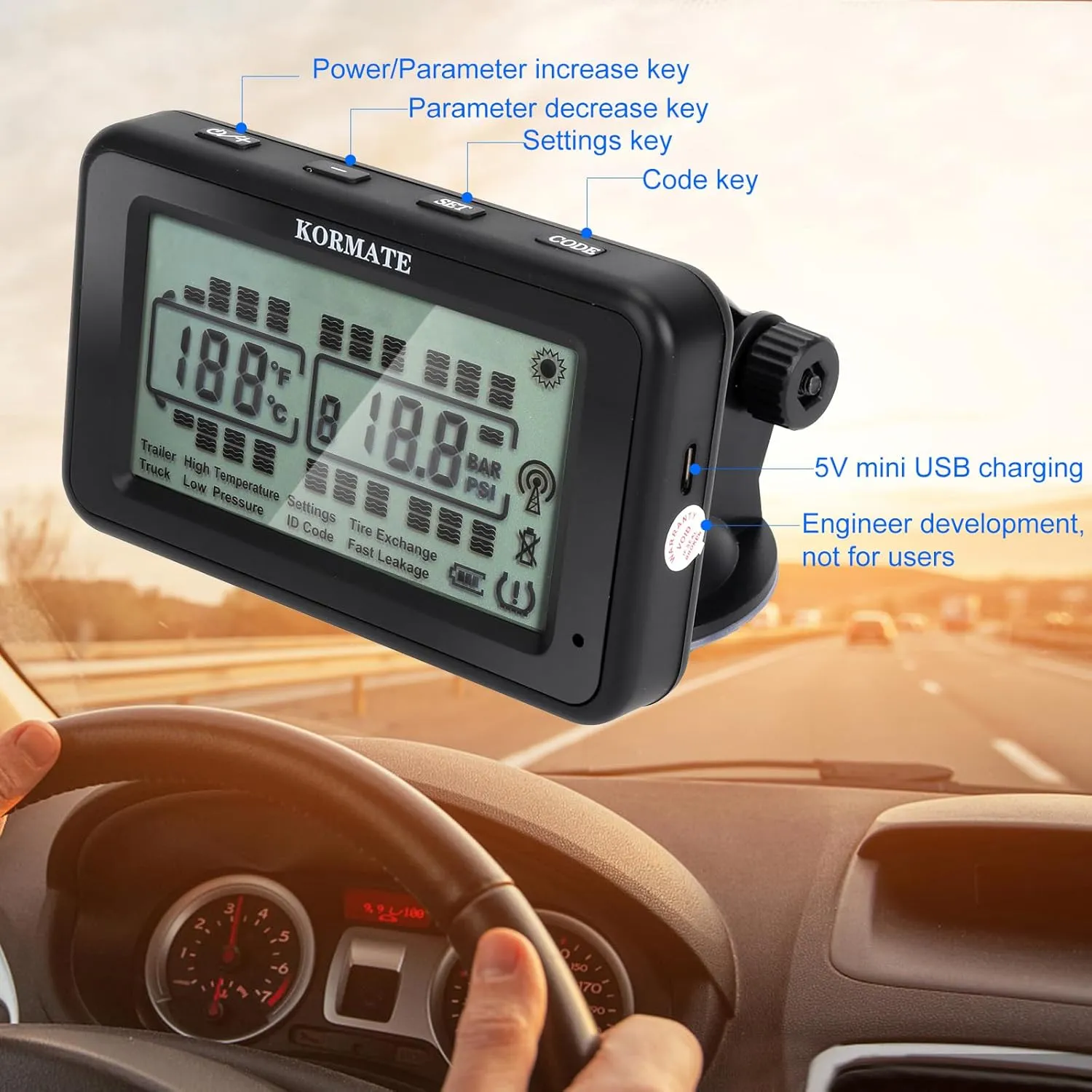 TPMS,tire Pressure Monitoring Systems tpms,7 Alert Modes,Wireless Solar Power,for RV,Truck,semi Truck,Motorhome,Coach,5th Wheel,Trailer (Flow Thru Sensor, 10 Sensors)