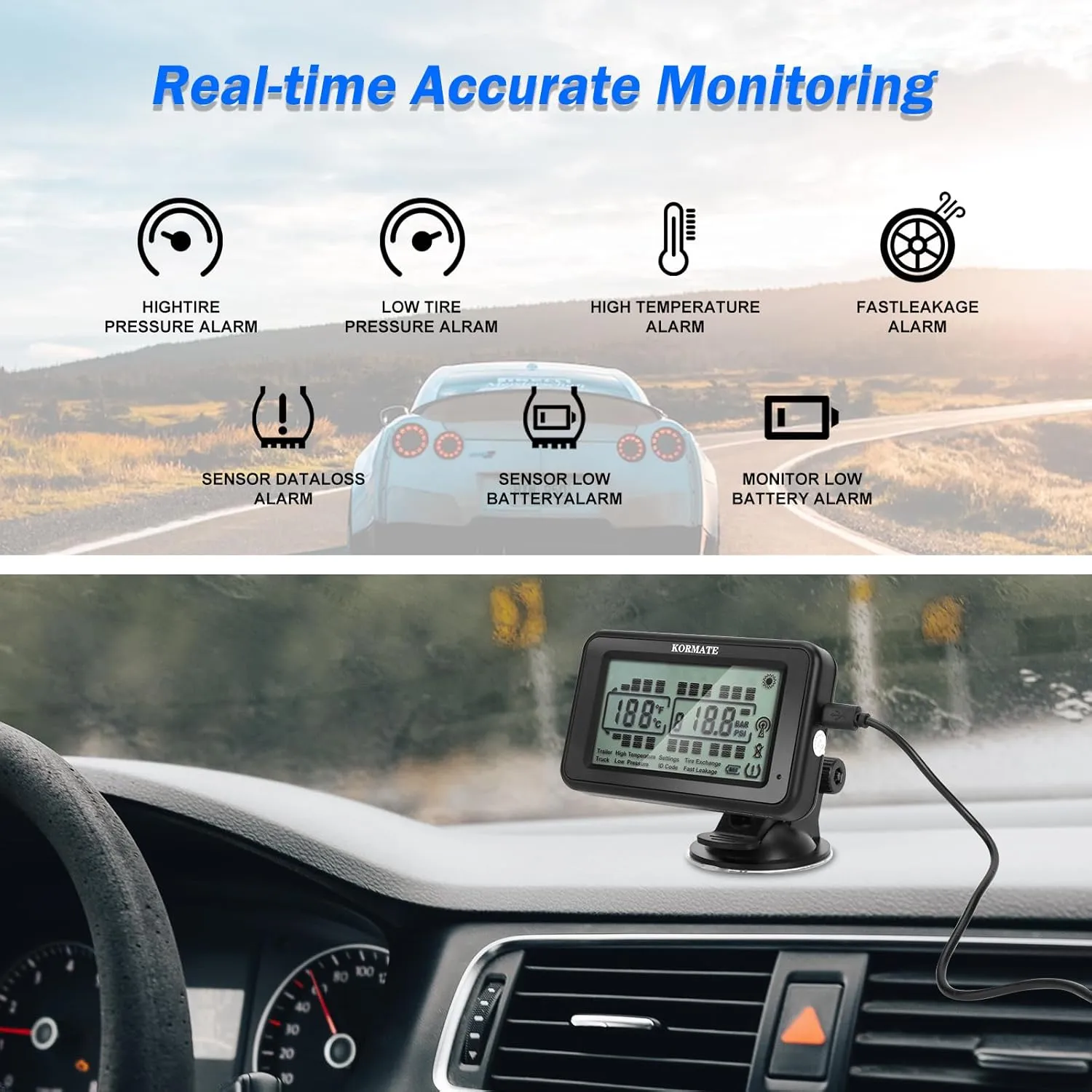 TPMS,tire Pressure Monitoring Systems tpms,7 Alert Modes,Wireless Solar Power,for RV,Truck,semi Truck,Motorhome,Coach,5th Wheel,Trailer (Flow Thru Sensor, 10 Sensors)