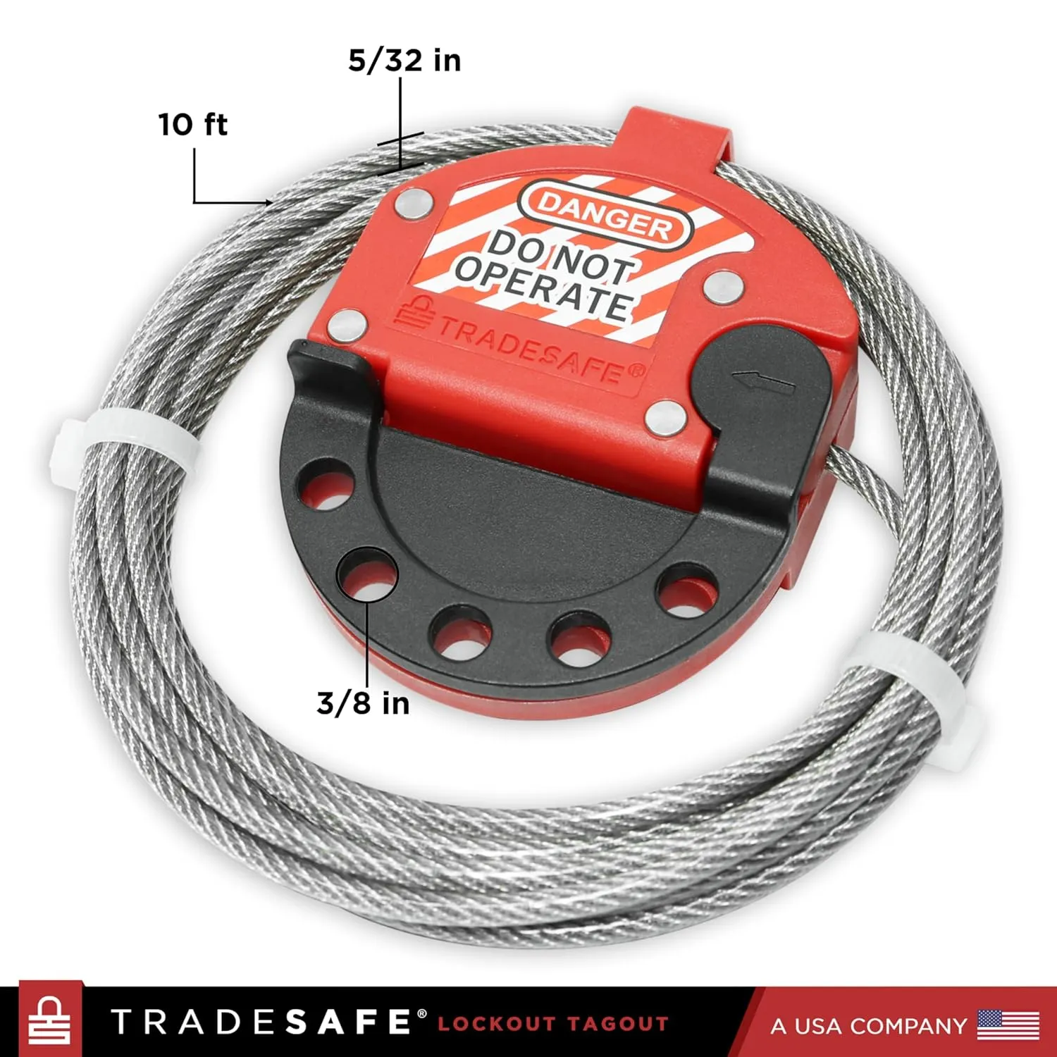 TRADESAFE Lockout Tagout Adjustable Cable Lock - 10 ft Steel Cable Lock with Vinyl Coating, Premium Grade Loto Cable, OSHA Compliant