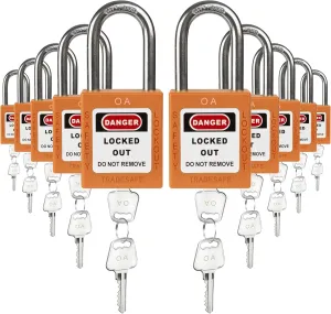 TRADESAFE Lockout Tagout Lock Sets, 10 Orange Keyed Alike Unlimited Grouping Safety Padlocks, 2 Keys Per Lock, OSHA Compliant Loto Locks, for Lock Out Tag Out Kits