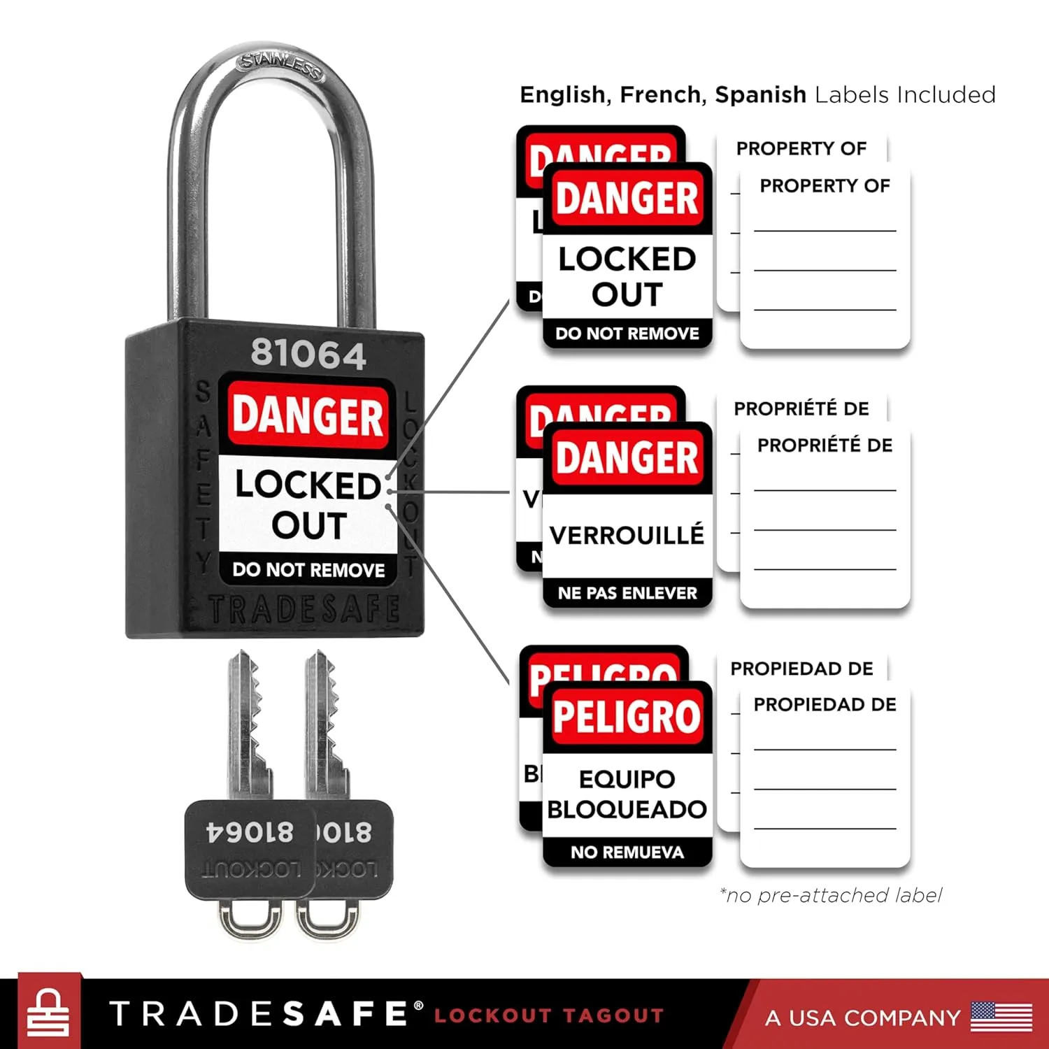 TRADESAFE Lockout Tagout Locks Set - 10 Black Lockout Locks Keyed Different, 2 Keys Per Loto Lock, OSHA Compliant Lock Out Tag Out Padlocks, Safety Padlocks for Electrical Lockout Tag Out Kits