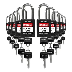 TRADESAFE Lockout Tagout Locks Set - 10 Black Lockout Locks Keyed Different, 2 Keys Per Loto Lock, OSHA Compliant Lock Out Tag Out Padlocks, Safety Padlocks for Electrical Lockout Tag Out Kits