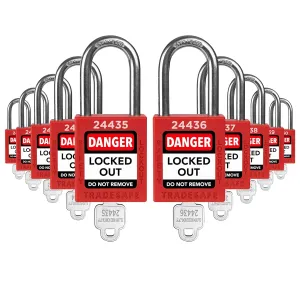 TRADESAFE Lockout Tagout Locks Set - 10 Red Loto Locks, Lockout Locks Keyed Different, 1 Key Per Lock, OSHA Compliant Lock Out Tag Out Padlocks, Safety Padlocks for Electrical Lockout Tag Out Kits