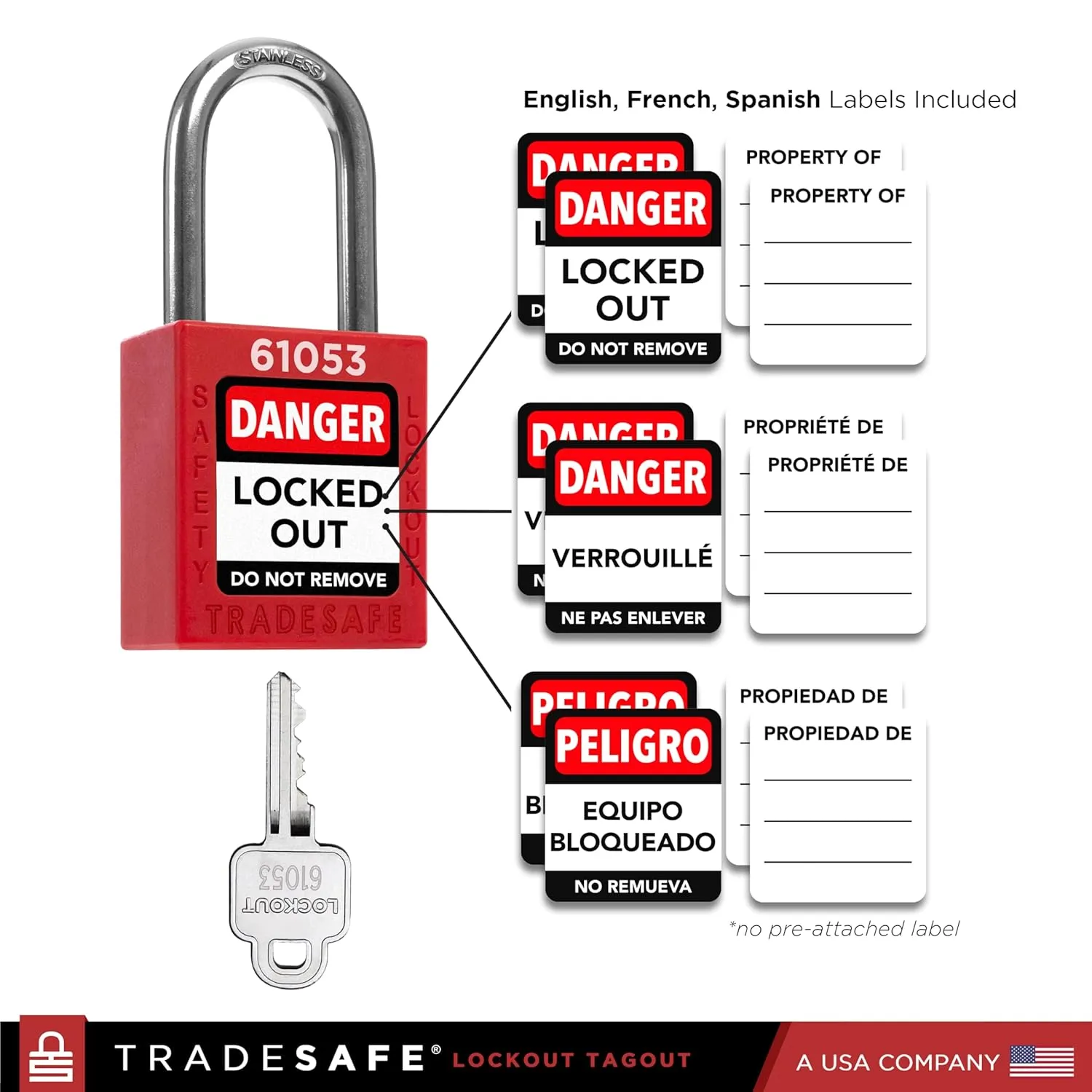 TRADESAFE Lockout Tagout Locks Set - 10 Red Loto Locks, Lockout Locks Keyed Different, 1 Key Per Lock, OSHA Compliant Lock Out Tag Out Padlocks, Safety Padlocks for Electrical Lockout Tag Out Kits