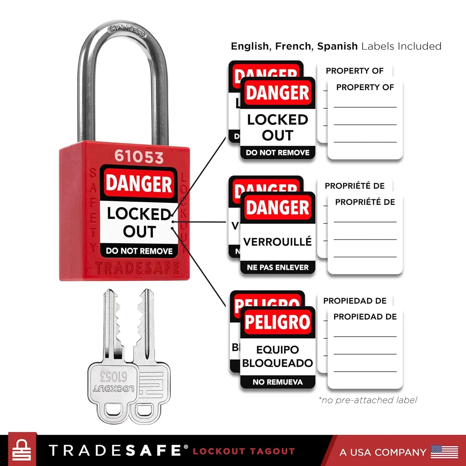 TRADESAFE Lockout Tagout Locks Set - 10 Red Loto Locks, Lockout Locks Keyed Different, 2 Keys Per Lock, OSHA Compliant Lock Out Tag Out Padlocks, Safety Padlocks for Electrical Lockout Tag Out Kits