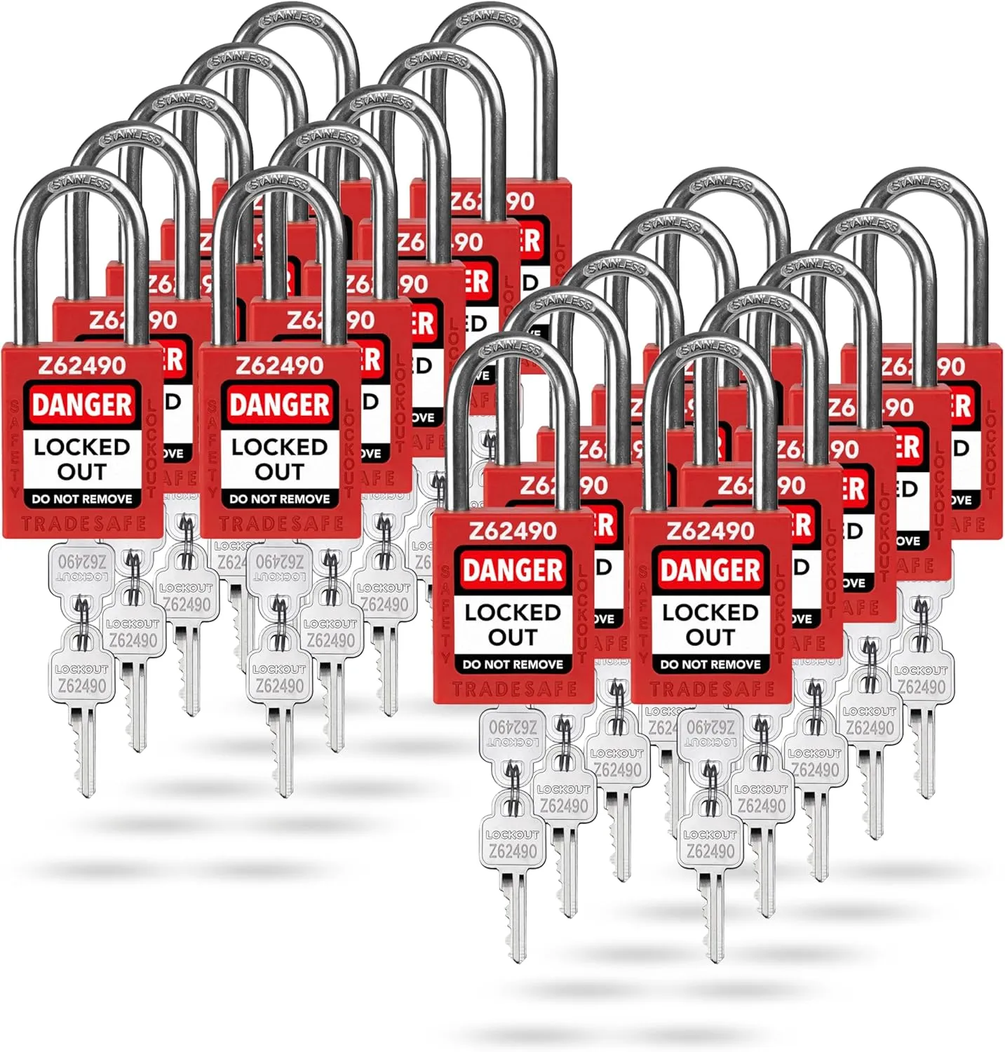 TRADESAFE Lockout Tagout Locks Set - 20 Red Keyed Alike Padlocks, 2 Keys Per Lock, OSHA Compliant Loto Locks for Lock Out Tag Out Stations, Premium Grade