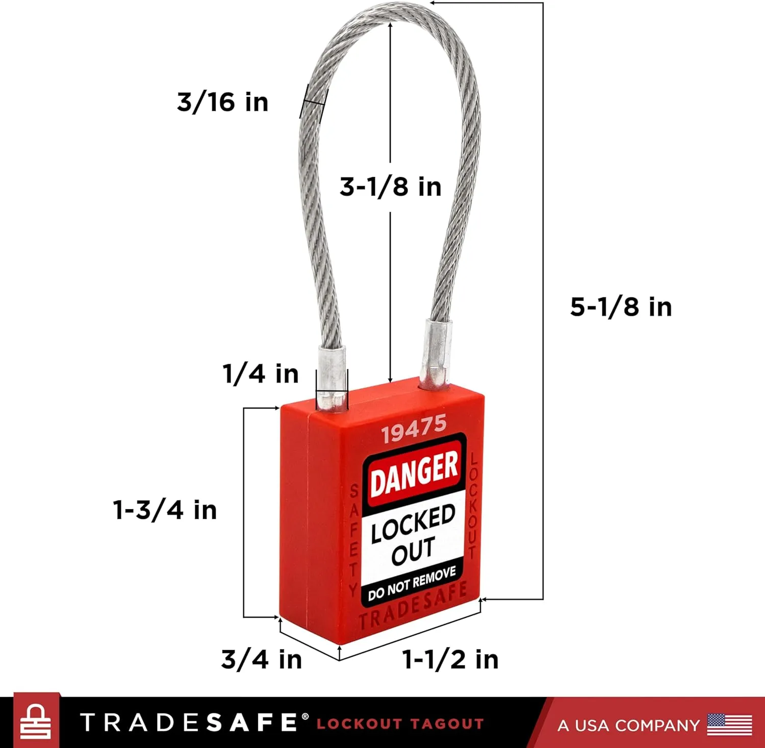 TRADESAFE Lockout Tagout Steel Cable Locks with Keys,10 Red Keyed Different Electrical Lockout Padlock Set, 2 Keys per Lock, OSHA Compliant, Premium Grade