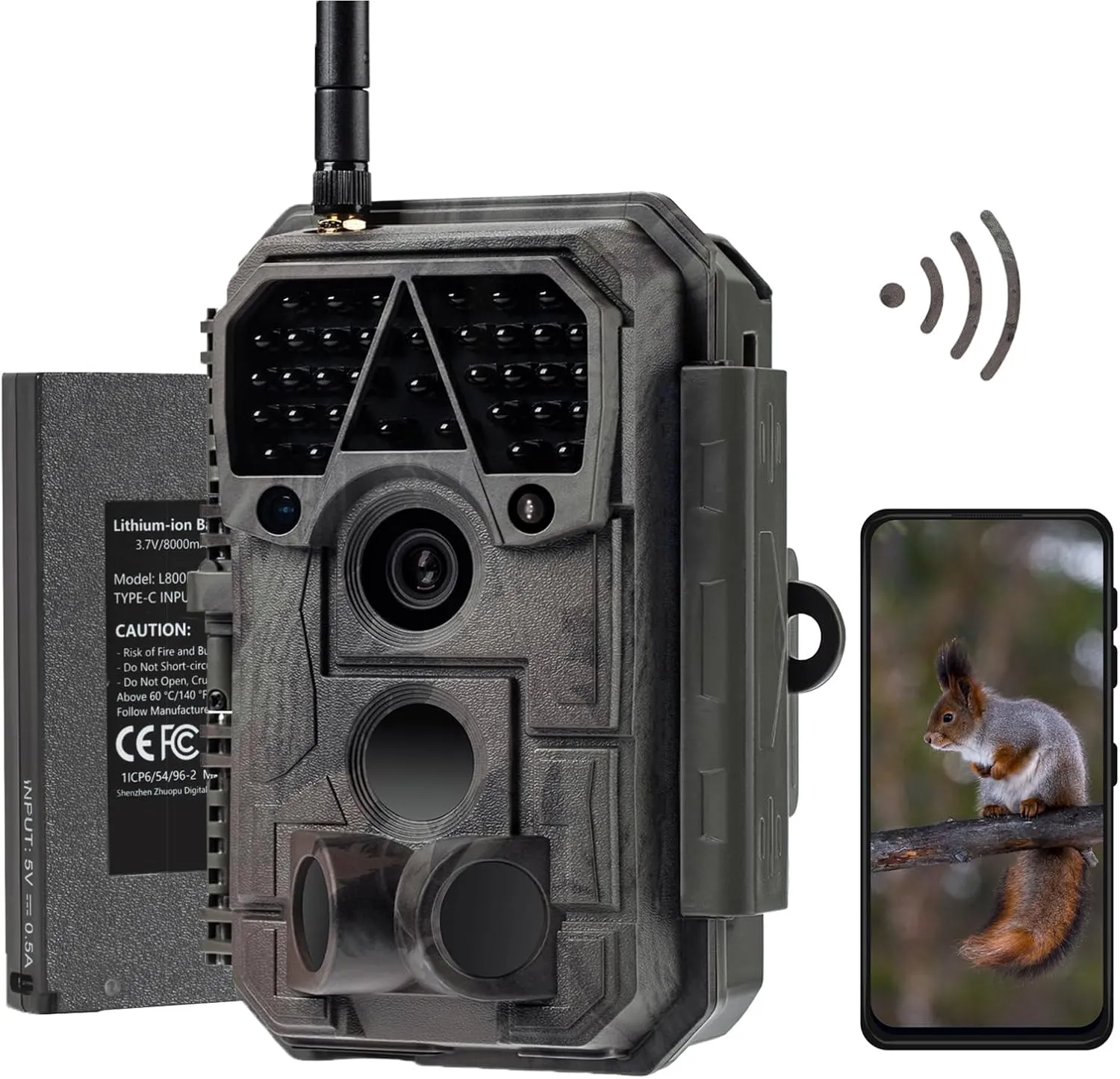Trail Camera P100P, WiFi Bluetooth, Rechargeable, 48MP 1296p, 100ft No-Glow Night Vision, IP66 Waterproof, Fast 0.1s Trigger Speed Motion Activated, Camo