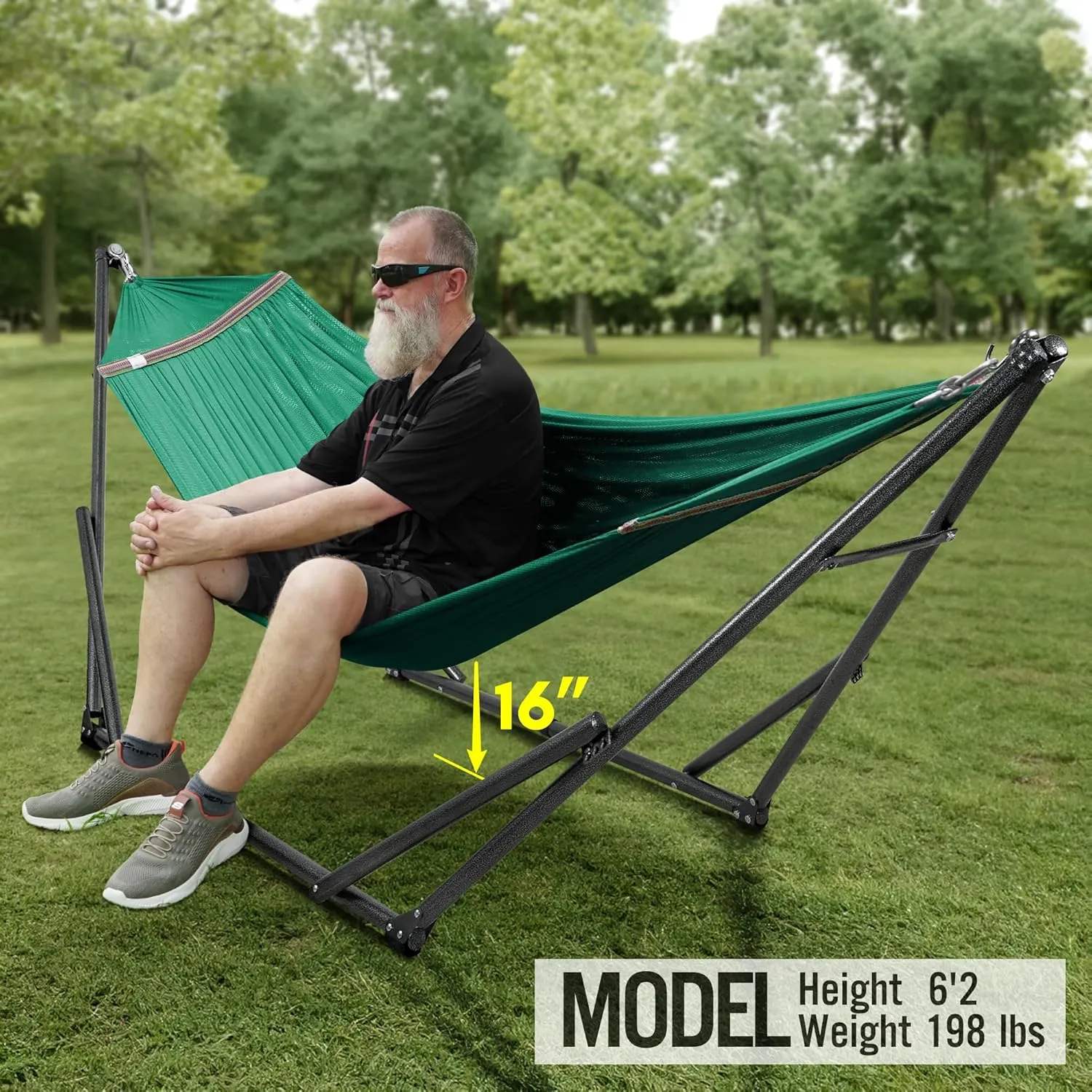 Tranquillo Double Hammock with Stand Included for 2 Persons/Foldable Hammock Stand 600 lbs Capacity Portable Case - Inhouse, Outdoor, Camping, Peacock