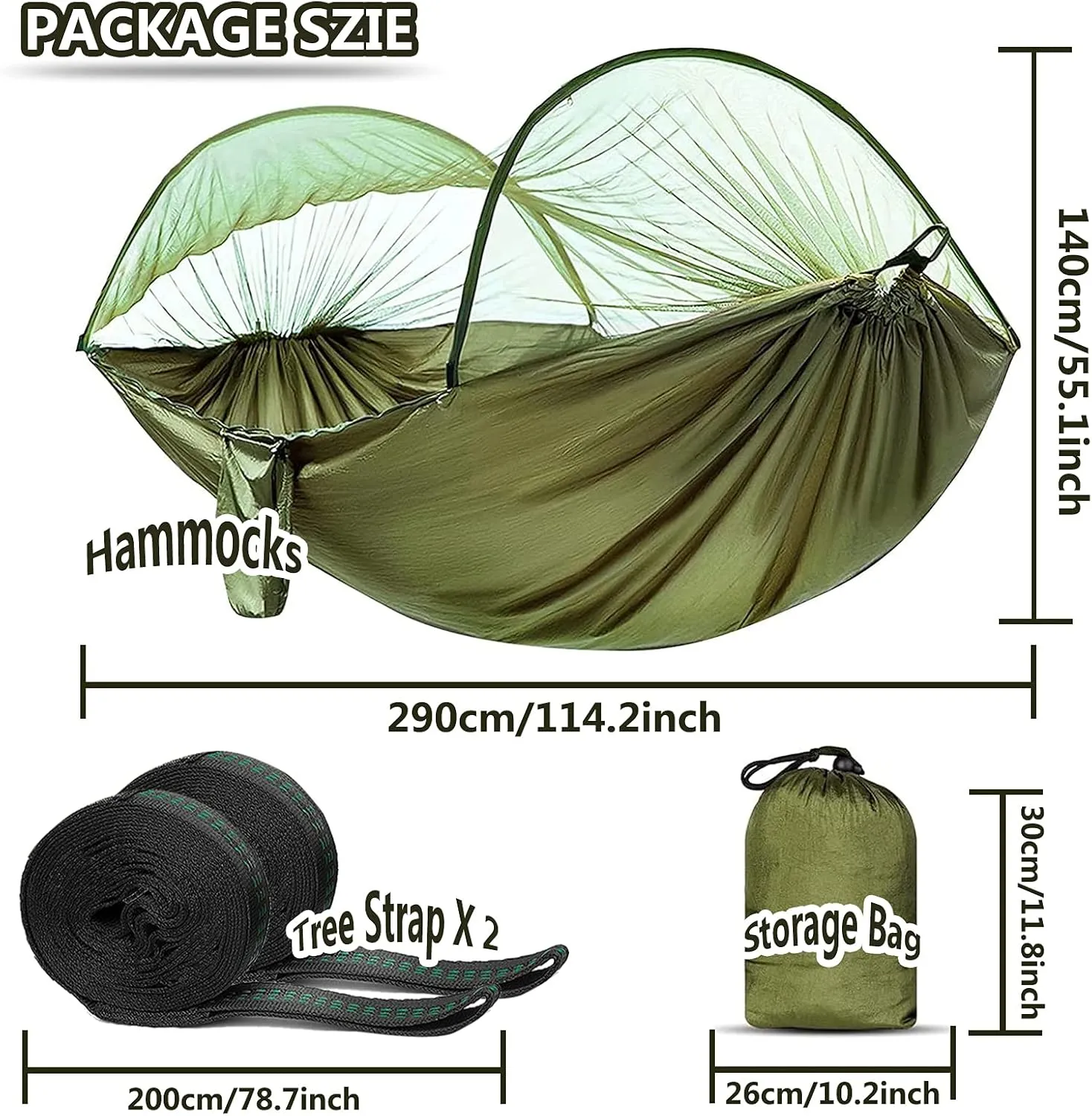 Travel Hammock with Mosquito Net, Lightweight Camping Hammock Hold Up to 200kg, Portable Outdoor Hammock for Camping Hiking Backpacking,Orange,290x140cm