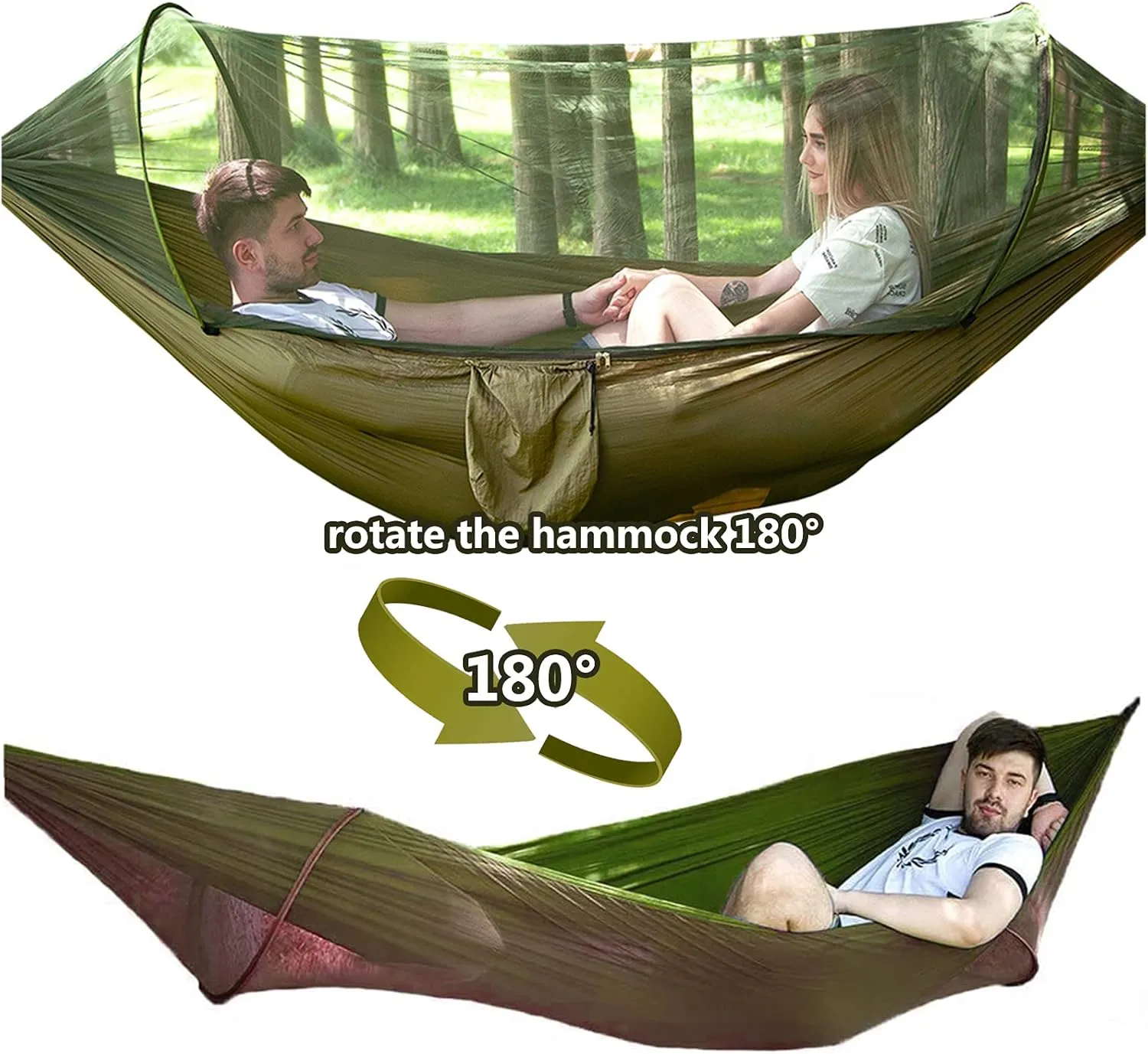 Travel Hammock with Mosquito Net, Lightweight Camping Hammock Hold Up to 200kg, Portable Outdoor Hammock for Camping Hiking Backpacking,Orange,290x140cm