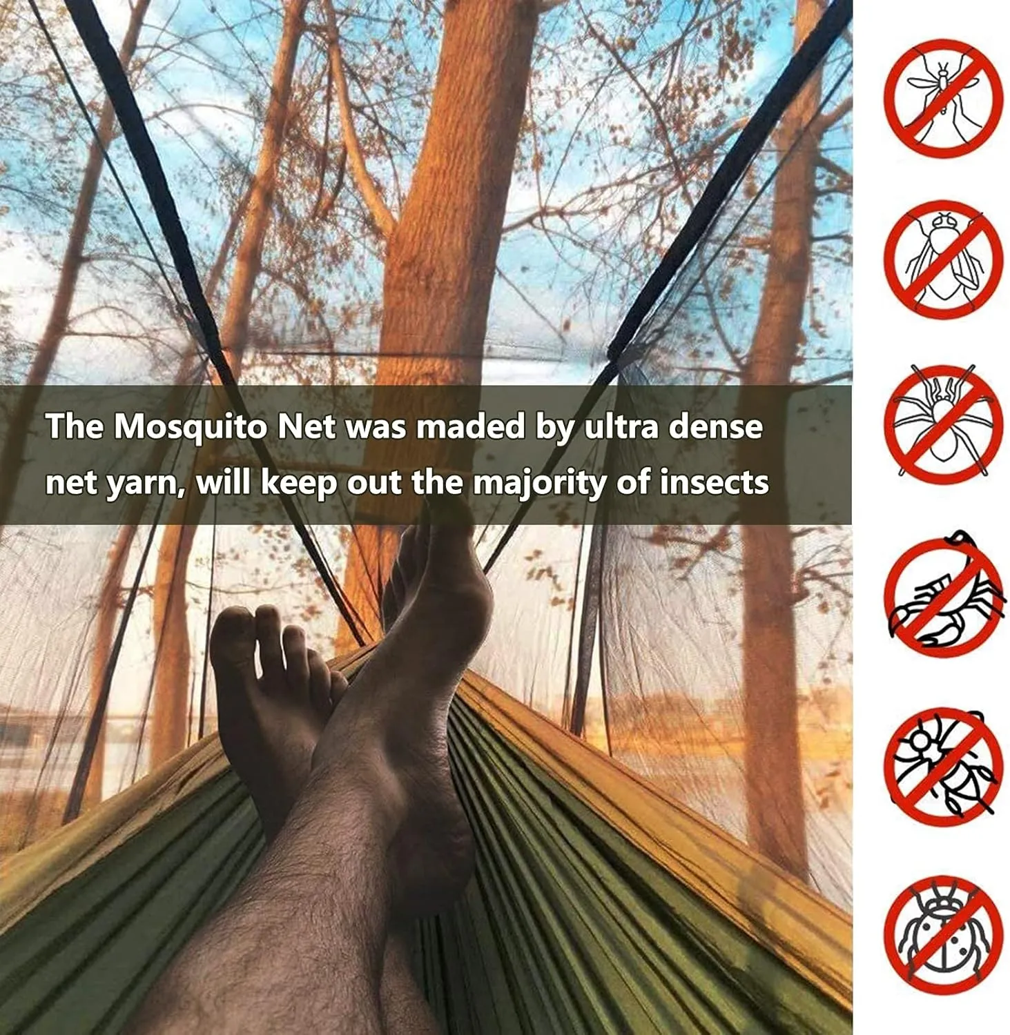 Travel Hammock with Mosquito Net, Lightweight Camping Hammock Hold Up to 200kg, Portable Outdoor Hammock for Camping Hiking Backpacking,Orange,290x140cm