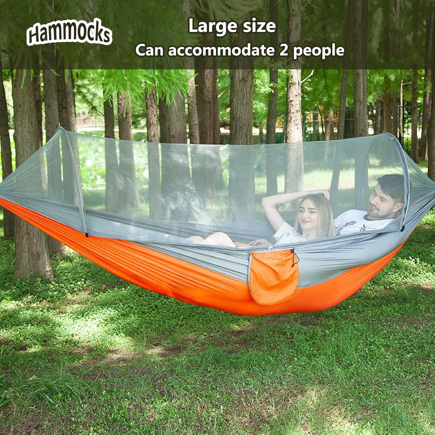 Travel Hammock with Mosquito Net, Lightweight Camping Hammock Hold Up to 200kg, Portable Outdoor Hammock for Camping Hiking Backpacking,Orange,290x140cm