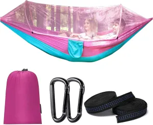 Travel Hammock with Mosquito Net, Lightweight Camping Hammock Hold Up to 200kg, Portable Outdoor Hammock for Camping Hiking Backpacking,Pink,290x140cm