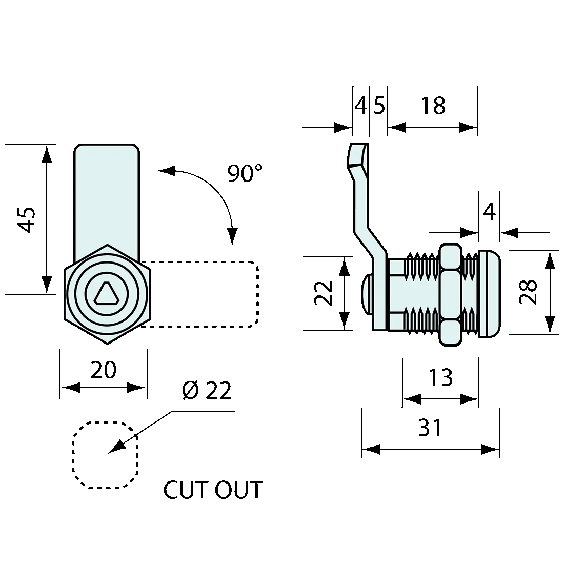 Tri Cam Lock Stainless Steel 8mm 18mm