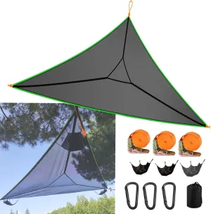 Triangle Hammock Multi Person 3 Point Tree Hammock, 13Ft Extra Large Sky Camping Hammock with 3 Ratchets/Straps/Net Pockets/Carabiners and Storage Bags, Max 300lbs for up to 1-3 Adults/Kids,Family