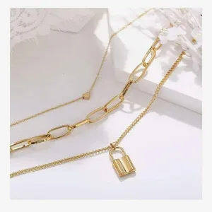 Triple Chain Lock Necklace