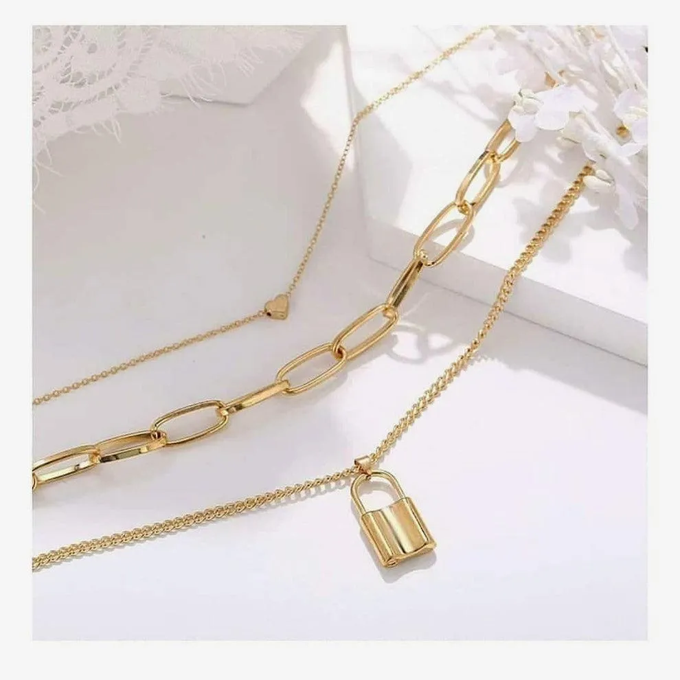 Triple Chain Lock Necklace