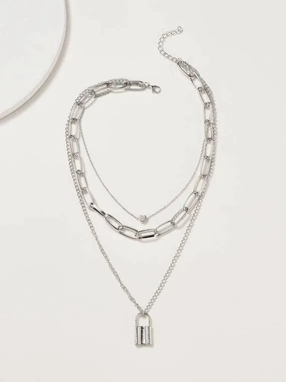 Triple Chain Lock Necklace