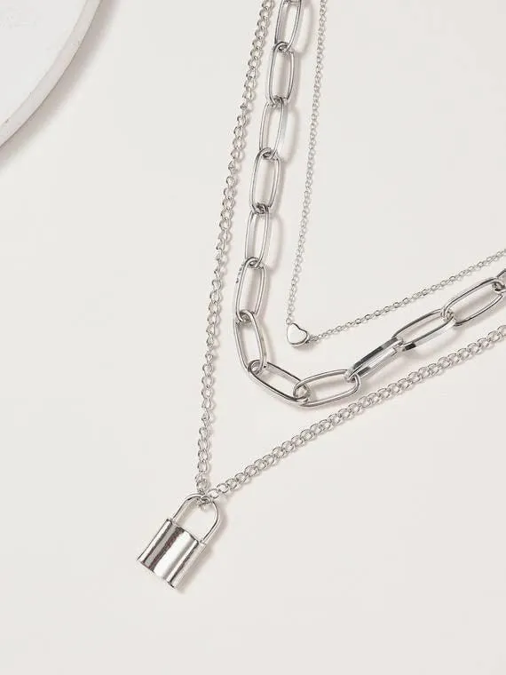 Triple Chain Lock Necklace